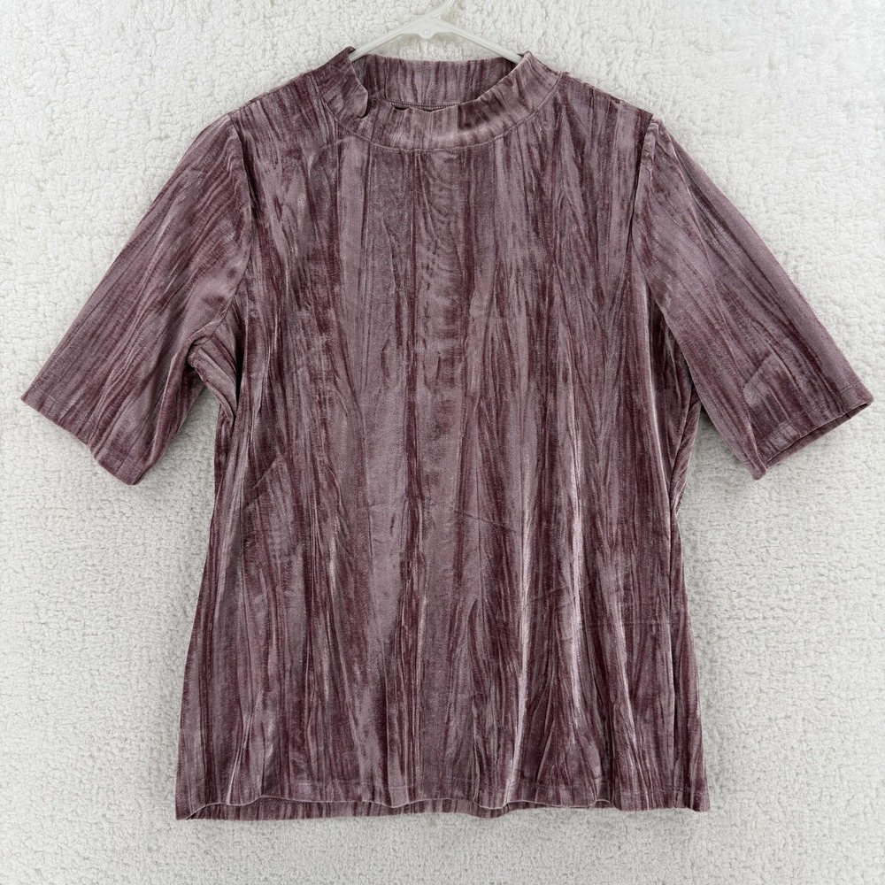 Pilcro Shirt Womens Large Pink‎ Velvet Mock Neck Short Sleeve Stretch Party Top
